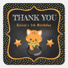 かわいいジンジャーハロウィーンキャット&水玉模様誕生日 スクエアシール