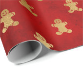 かわいいジンジャーパンのクッキーのパターン金ゴールドフォイル赤 ラッピングペーパー (ロールコーナー)