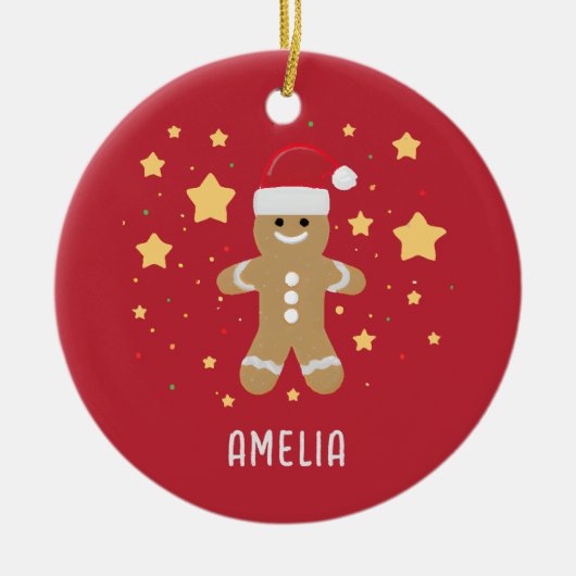 かわいいジンジャーパンの女とスターパーソナライズされたズ名 セラミックオーナメント (正面)