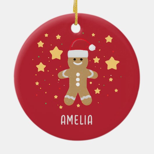 かわいいジンジャーパンの女とスターパーソナライズされたズ名 セラミックオーナメント (裏面)