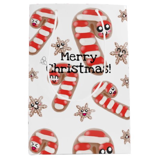 かわいいジンジャーパン – メリークリスマス ミディアムペーパーバッグ (正面)