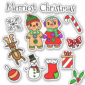 かわいいジンジャーブレッドのカップルと他のクリスマス シール (正面)