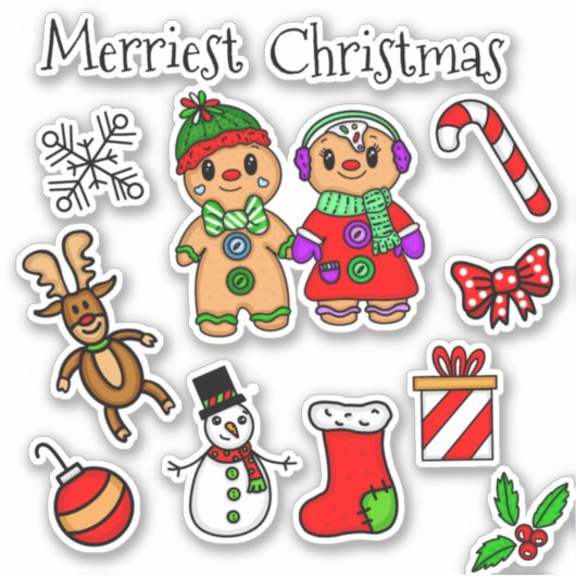 かわいいジンジャーブレッドのカップルと他のクリスマス シール (正面)