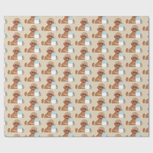 かわいいジンジャーブレッドのクッキーのクリスマス・パーティのタイルを張られた覆い ラッピングペーパー (フラット)