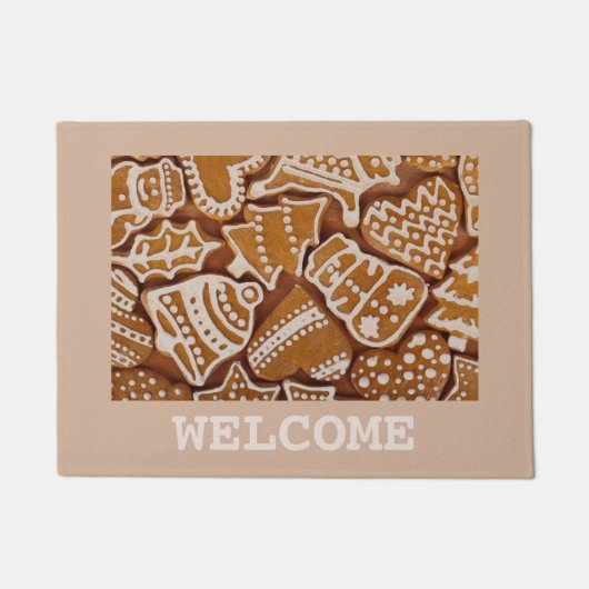 かわいいジンジャーブレッドのクリスマスの休日の玄関マット ドアマット (正面)
