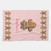 かわいいジンジャーブレッドの女性Withパーティー向きのドレス キッチンタオル (横)