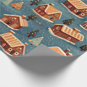 かわいいジンジャーブレッドの家と木 ラッピングペーパー (角)