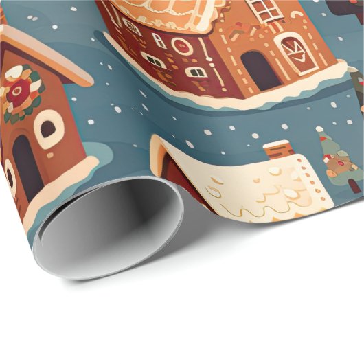 かわいいジンジャーブレッドの家と木 ラッピングペーパー (ロールコーナー)