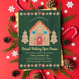 かわいいジンジャーブレッドオープンハウスグリーンクリ素朴スマス 招待状