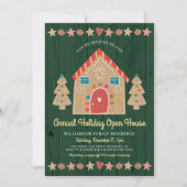 かわいいジンジャーブレッドオープンハウスグリーンクリ素朴スマス 招待状 (正面)