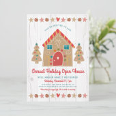 かわいいジンジャーブレッドオープンハウス素朴クリスマスパーティー 招待状 (スタンド正面)