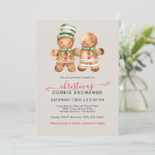 かわいいジンジャーブレッドカップルCookie交換パーティー 招待状 (スタンド正面)