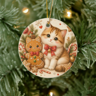 かわいいジンジャーブレッドキャットのクリスマスオーナメント ネコ好きさんへ セラミックオーナメント