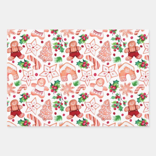 かわいいジンジャーブレッドクッキーのクリスマスベビーシャワー ラッピングペーパーシート (正面)