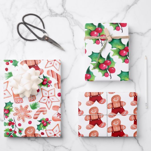 かわいいジンジャーブレッドクッキーのクリスマスベビーシャワー ラッピングペーパーシート (正面)