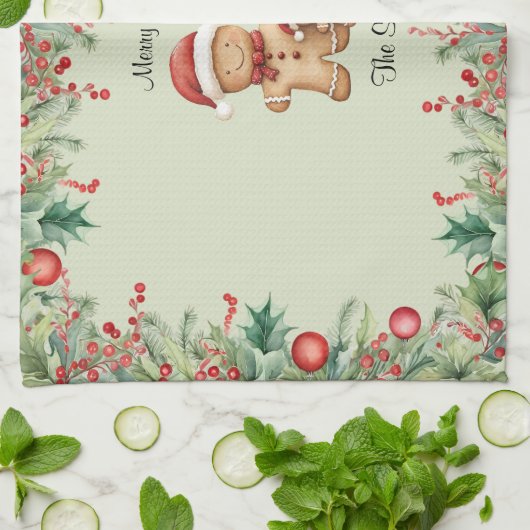 かわいいジンジャーブレッドクッキーファミリークリスマスキッチンT キッチンタオル (折り畳み)