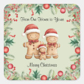 かわいいジンジャーブレッドクッキー家族のクリスマス スクエアシール (正面)