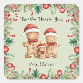 かわいいジンジャーブレッドクッキー家族のクリスマス スクエアシール