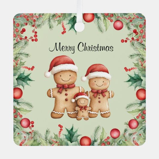 かわいいジンジャーブレッドクッキー家族のクリスマス メタルオーナメント (正面)