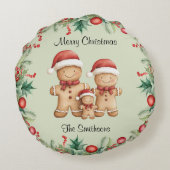 かわいいジンジャーブレッドクッキー家族のクリスマス ラウンドクッション (裏面)