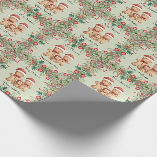 かわいいジンジャーブレッドクッキー家族のクリスマス ラッピングペーパー (角)