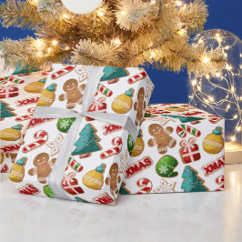 かわいいジンジャーブレッドクッキー クリスマスパターン ラッピングペーパー