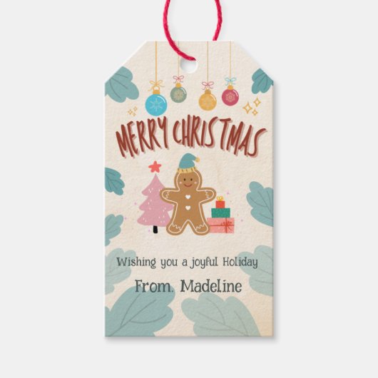 かわいいジンジャーブレッドクリスマスホリデースティッカー ギフトタグ (正面)