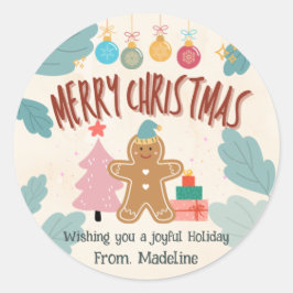 かわいいジンジャーブレッドクリスマスホリデースティッカー ラウンドシール