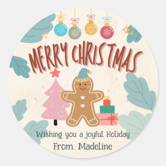 かわいいジンジャーブレッドクリスマスホリデースティッカー ラウンドシール (正面)