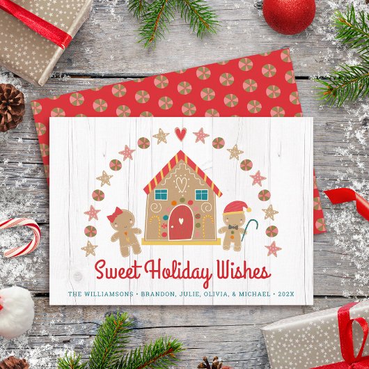 かわいいジンジャーブレッドハウススウィートウィッシュ素朴ウッド シーズンカード