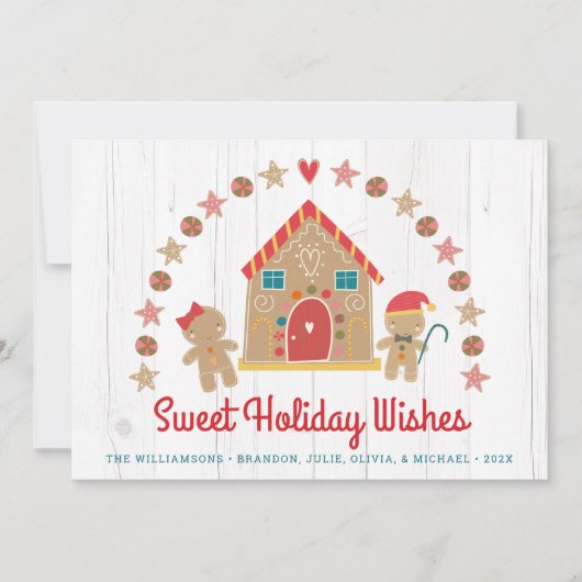 かわいいジンジャーブレッドハウススウィートウィッシュ素朴ウッド シーズンカード (正面)