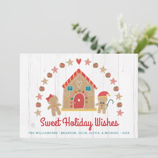 かわいいジンジャーブレッドハウススウィートウィッシュ素朴ウッド シーズンカード (スタンド正面)