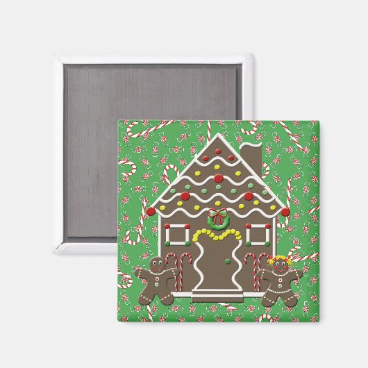 かわいいジンジャーブレッドハウスマンガールクリスマスキャンディ マグネット (正面/裏面)