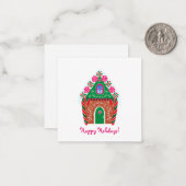 かわいいジンジャーブレッドハウスミニクリスマス ノートカード (正面/裏面インサイチュ)