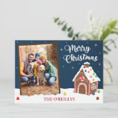 かわいいジンジャーブレッドハウスメリークリスマスフォトカード シーズンカード (スタンド正面)