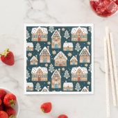 かわいいジンジャーブレッドハウス&クッキーブルークリスマス スタンダードランチョンナプキン (インサイチュ)