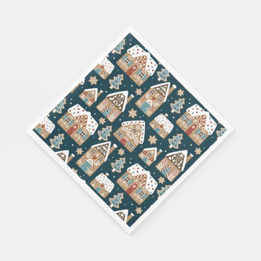 かわいいジンジャーブレッドハウス&クッキーブルークリスマス スタンダードランチョンナプキン (角)