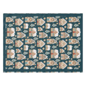 かわいいジンジャーブレッドハウス&クッキーブルークリスマス テーブルクロス (正面(横))