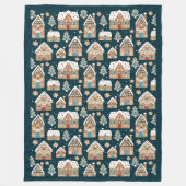 かわいいジンジャーブレッドハウス&クッキーブルークリスマス フリースブランケット (正面)