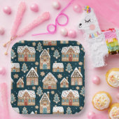 かわいいジンジャーブレッドハウス&クッキーブルークリスマス ペーパープレート (パーティー)