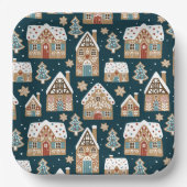 かわいいジンジャーブレッドハウス&クッキーブルークリスマス ペーパープレート (正面)