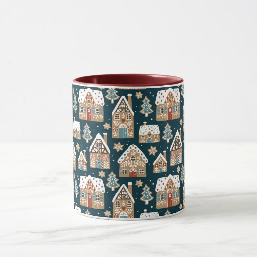 かわいいジンジャーブレッドハウス&クッキーブルークリスマス マグカップ (中央)