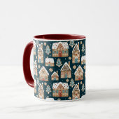 かわいいジンジャーブレッドハウス&クッキーブルークリスマス マグカップ (正面左)