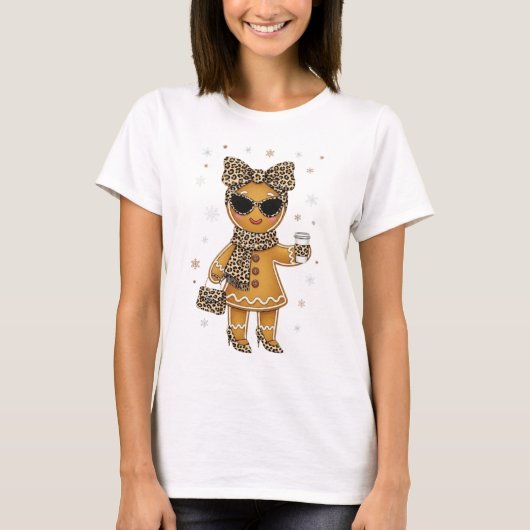 かわいいジンジャーブレッドヒョウクッキー好き Tシャツ (正面)