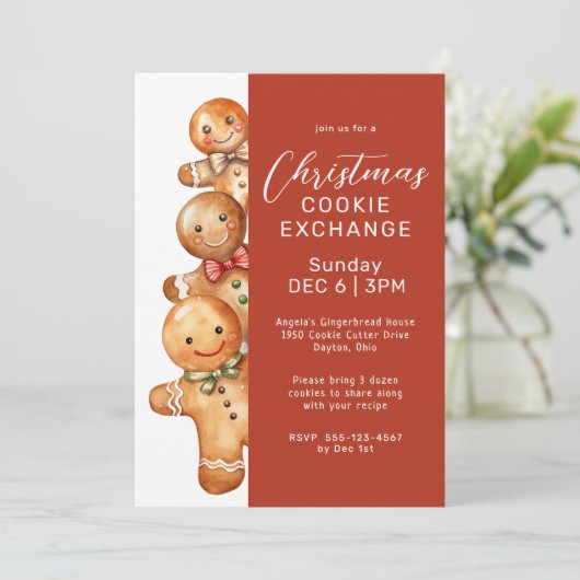 かわいいジンジャーブレッドファミリークッキー交換パーティー 招待状 (スタンド正面)