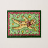 かわいいジンジャーブレッドマンがホルンを吹く、クリスマスのお菓子 ジグソーパズル (横)