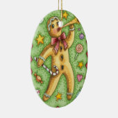 かわいいジンジャーブレッドマンがホルンを吹く、クリスマスのお菓子 セラミックオーナメント (右)