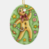 かわいいジンジャーブレッドマンがホルンを吹く、クリスマスのお菓子 セラミックオーナメント (裏面)