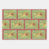 かわいいジンジャーブレッドマンがホルンを吹く、クリスマスのお菓子 ラッピングペーパーシート (正面)