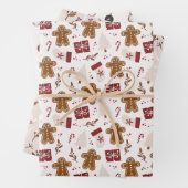 かわいいジンジャーブレッドマンとクリスマスボールホリデー ラッピングペーパーシート (インサイチュ)